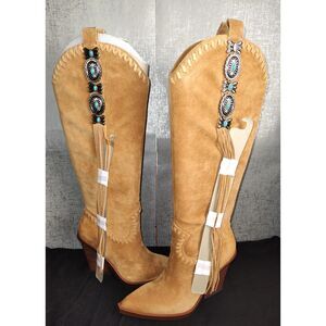 Jessica Simpson Lisabeth Fringe Tall Western Boots Sz 8.5M